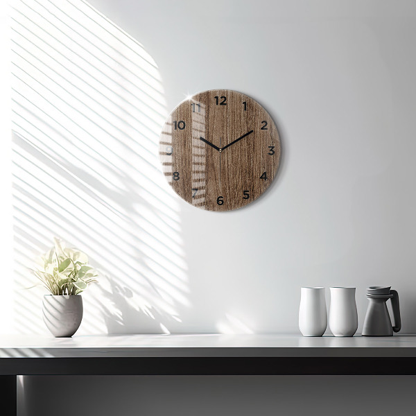 Round glass wall clock Dark wood