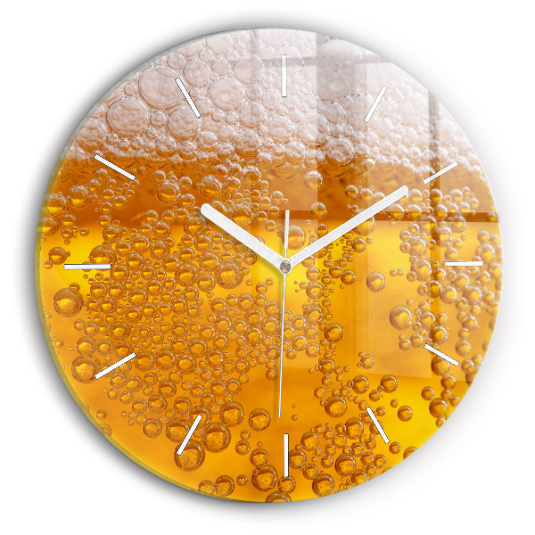 Round glass wall clock Beer with foam