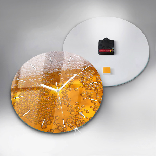 Round glass wall clock Beer with foam