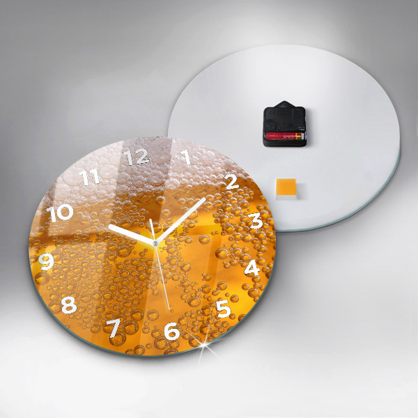 Round glass wall clock Beer with foam