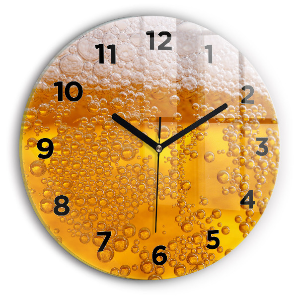Round glass wall clock Beer with foam