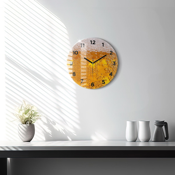 Round glass wall clock Beer with foam