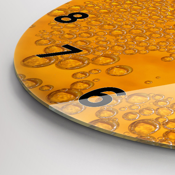 Round glass wall clock Beer with foam