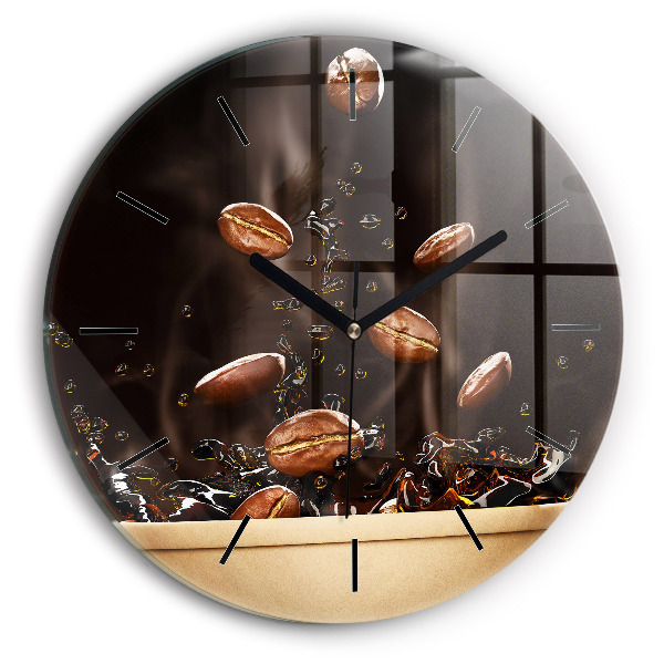 Round glass wall clock Hot coffee