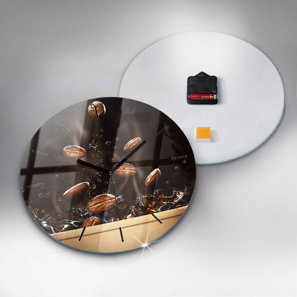 Round glass wall clock Hot coffee