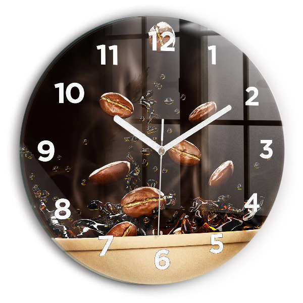 Round glass wall clock Hot coffee
