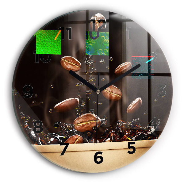 Round glass wall clock Hot coffee