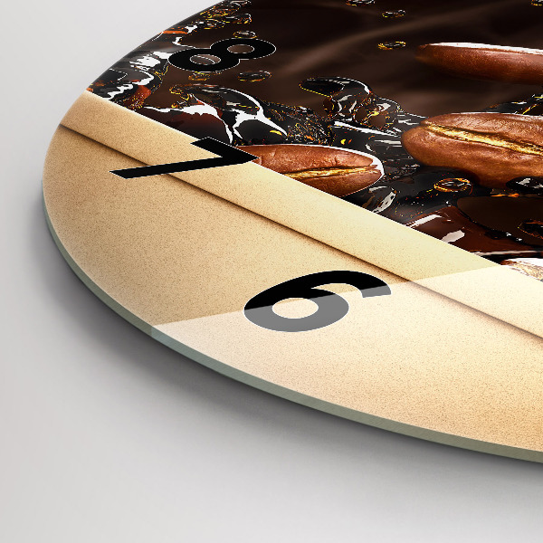 Round glass wall clock Hot coffee