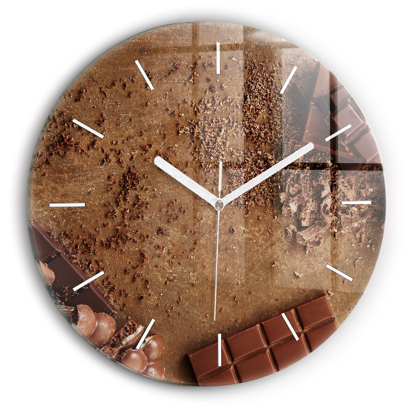 Round glass wall clock Chocolate bars