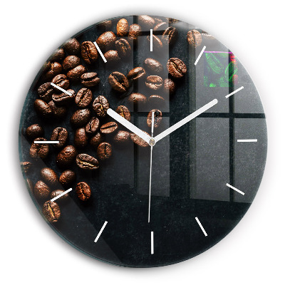 Round glass wall clock Coffee beans