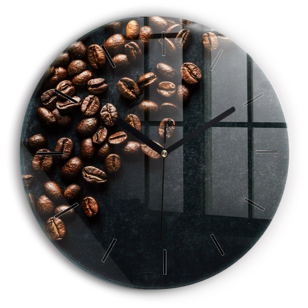 Round glass wall clock Coffee beans