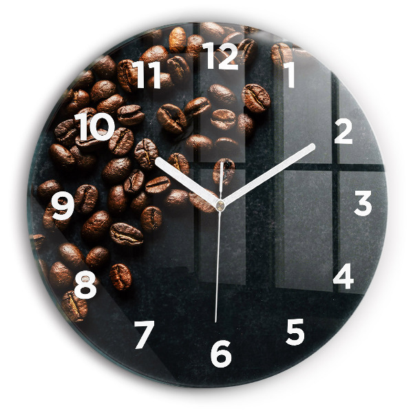 Round glass wall clock Coffee beans