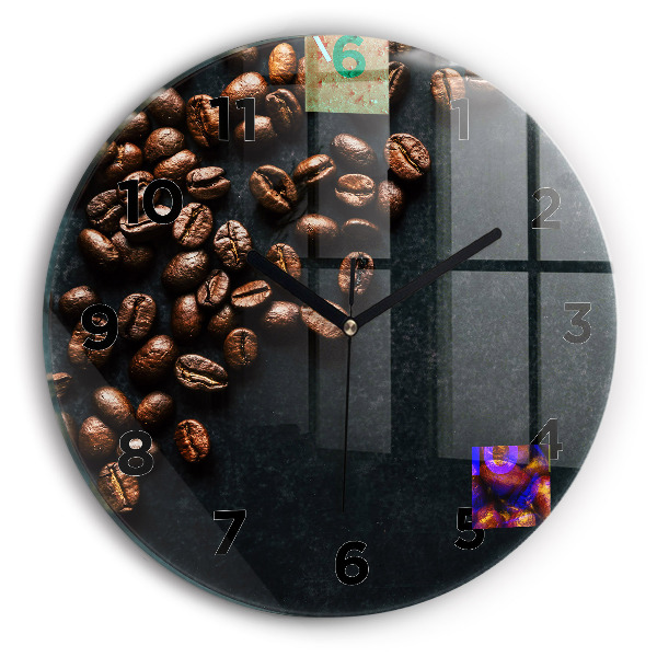 Round glass wall clock Coffee beans