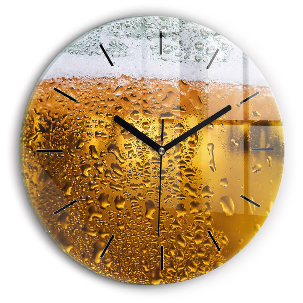 Round glass wall clock A mug of beer