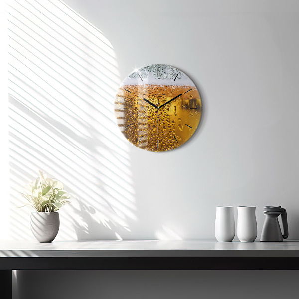 Round glass wall clock A mug of beer