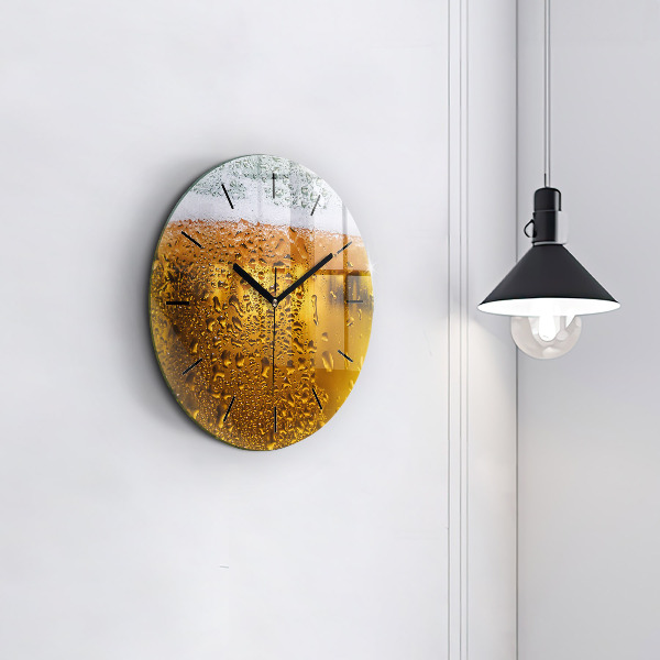 Round glass wall clock A mug of beer