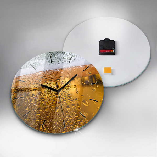 Round glass wall clock A mug of beer