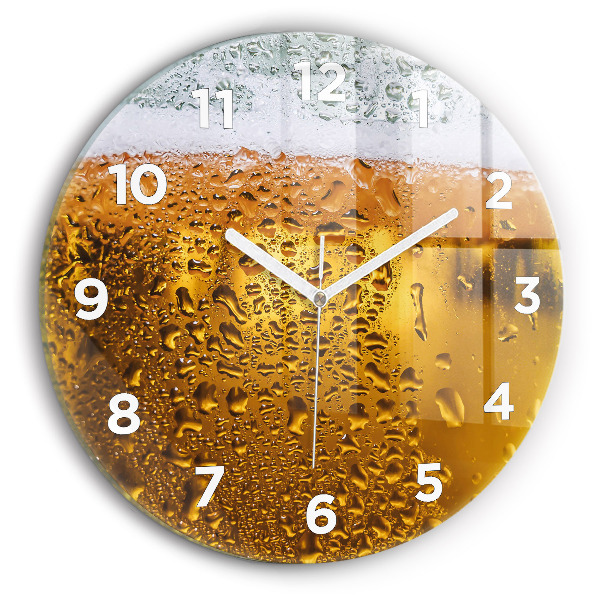 Round glass wall clock A mug of beer