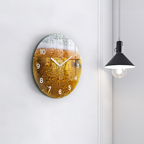 Round glass wall clock A mug of beer