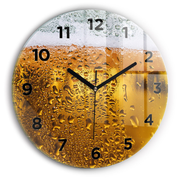 Round glass wall clock A mug of beer