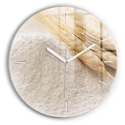 Round glass wall clock Flour and ears of grain
