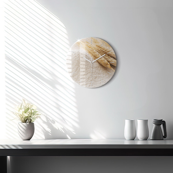 Round glass wall clock Flour and ears of grain