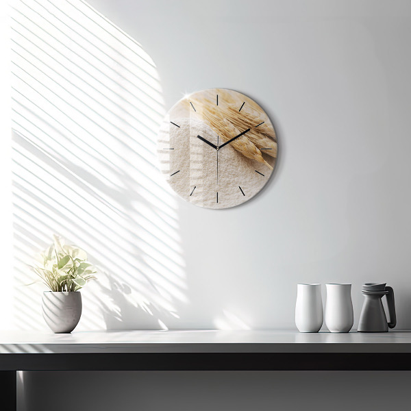 Round glass wall clock Flour and ears of grain