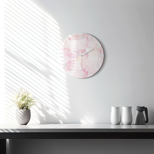 Round glass wall clock Watercolor petals