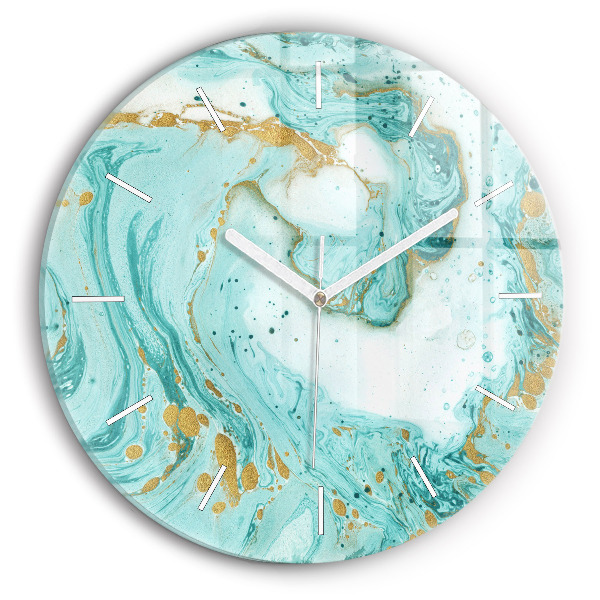 Round glass wall clock Marble texture