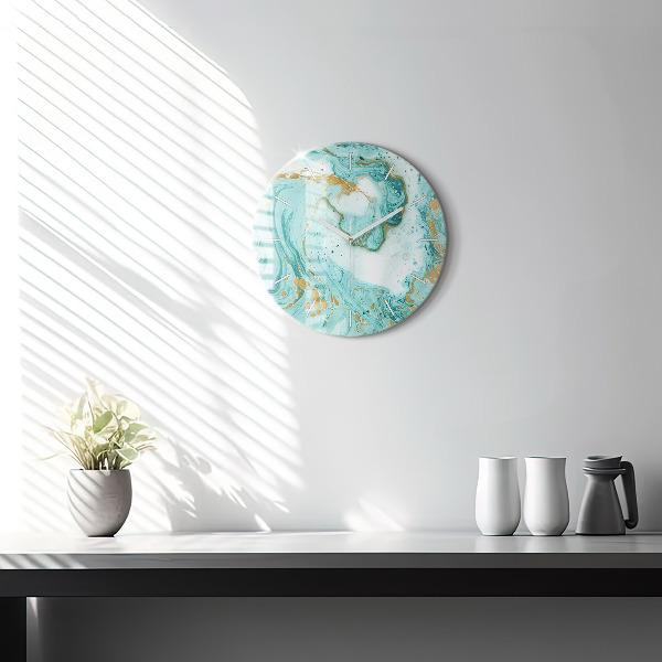 Round glass wall clock Marble texture