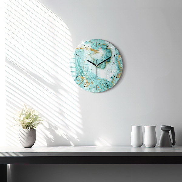 Round glass wall clock Marble texture