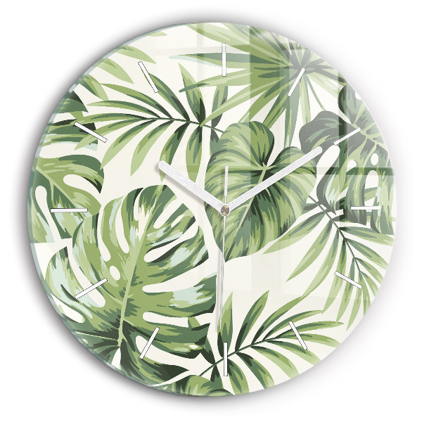 Round glass wall clock Tropical pattern