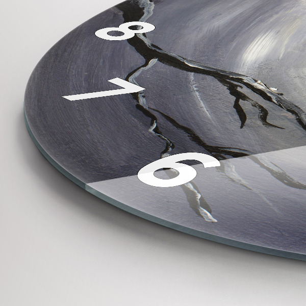 Round glass wall clock Raven in the moonlight