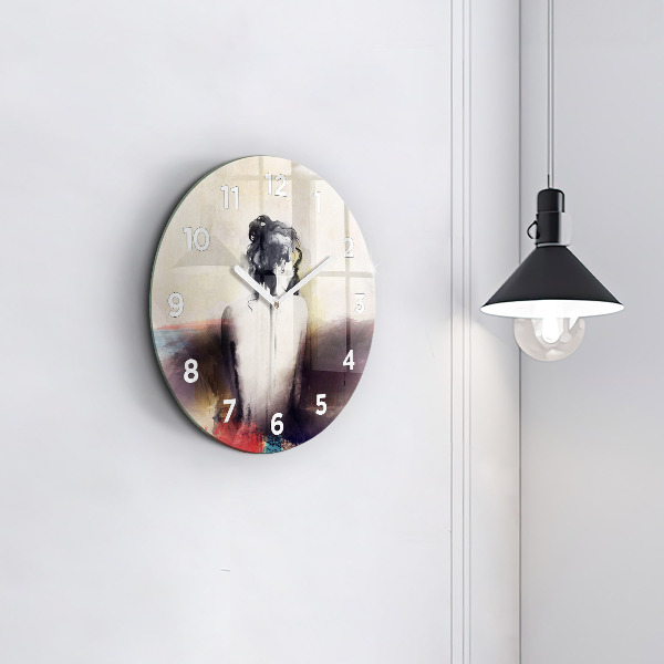 Round glass wall clock Abstract portrait of a woman