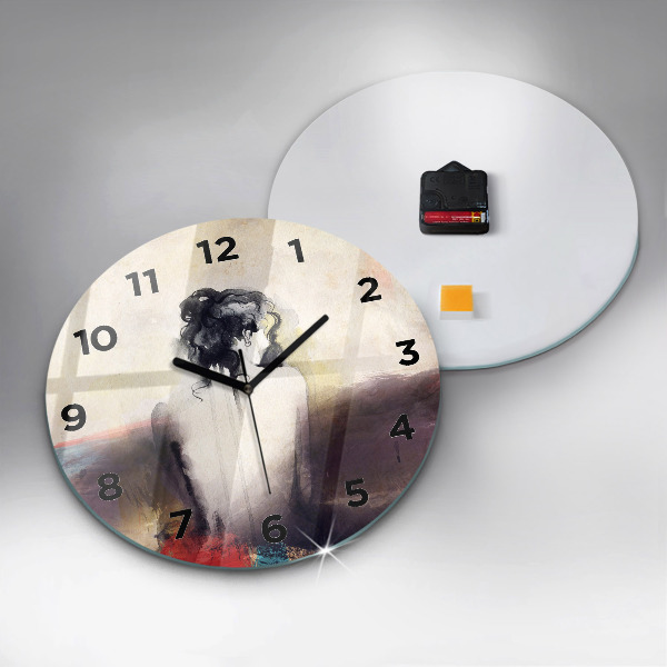 Round glass wall clock Abstract portrait of a woman