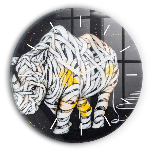 Round glass wall clock Abstract rhino