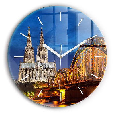 Round glass wall clock Bridge in Germany