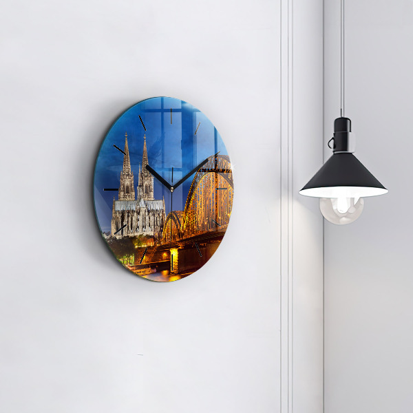 Round glass wall clock Bridge in Germany