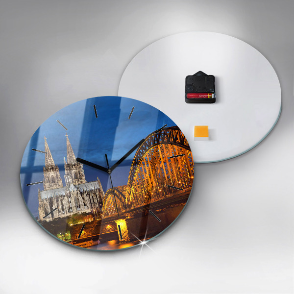 Round glass wall clock Bridge in Germany