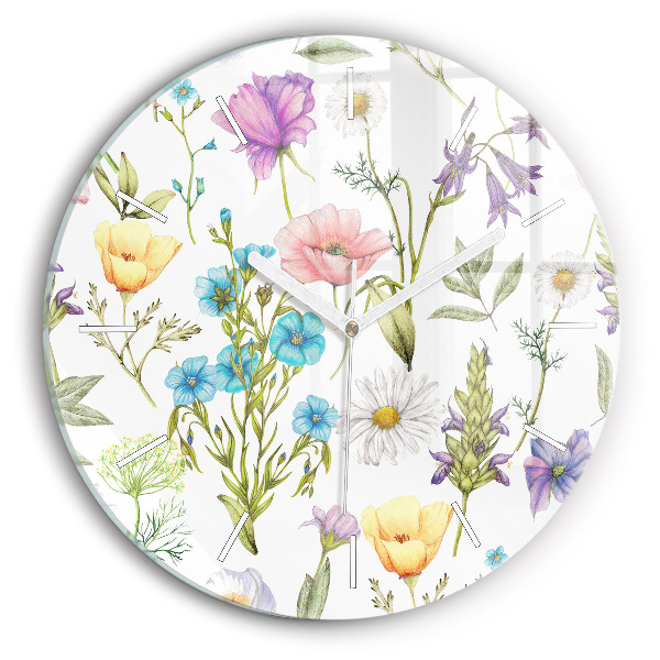 Round glass wall clock Flower Composition