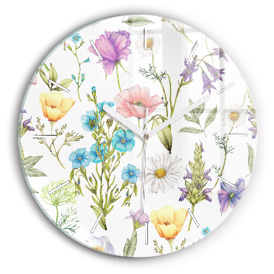 Round glass wall clock Flower Composition