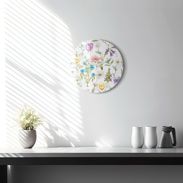 Round glass wall clock Flower Composition