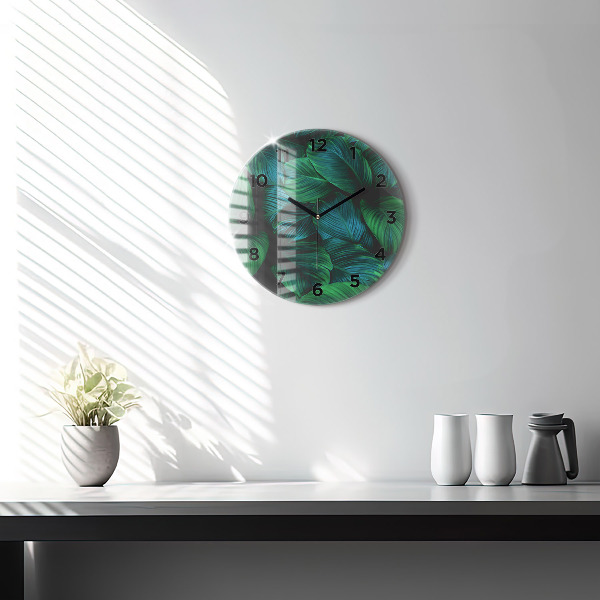 Round glass wall clock Nature leaves