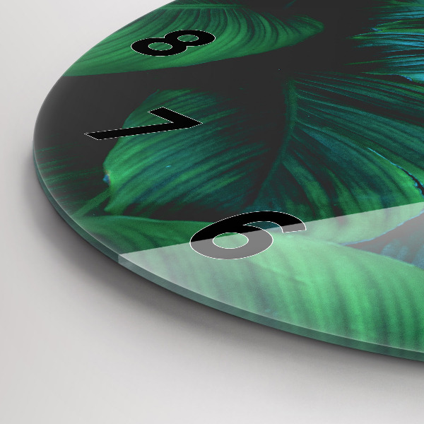 Round glass wall clock Nature leaves
