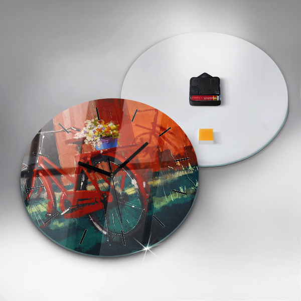 Round glass wall clock Painted bike