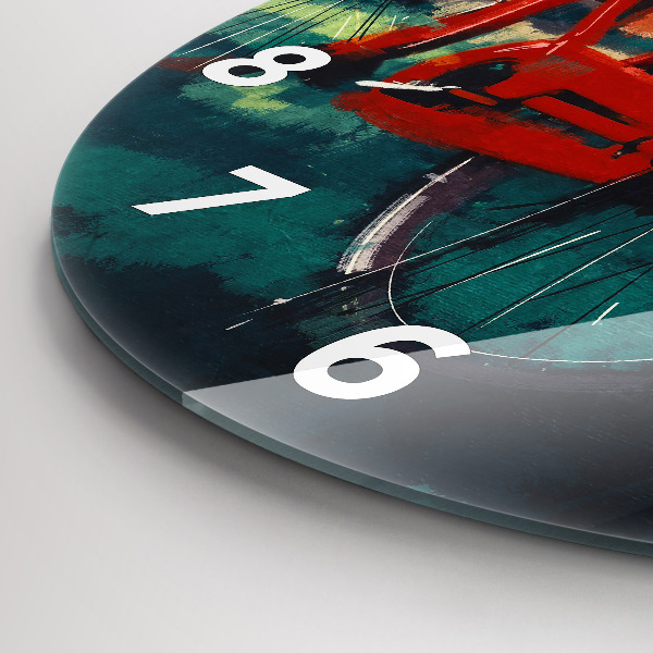 Round glass wall clock Painted bike