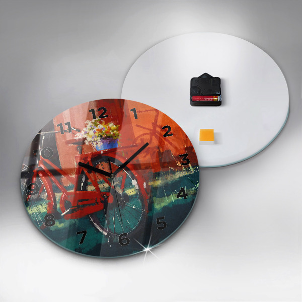 Round glass wall clock Painted bike