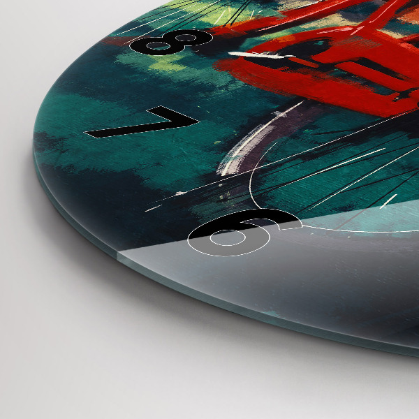 Round glass wall clock Painted bike