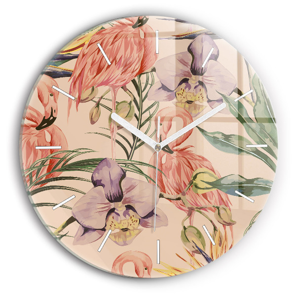 Round glass wall clock Tropical palm leaves