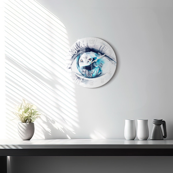 Round glass wall clock Wolf Eye Illustration